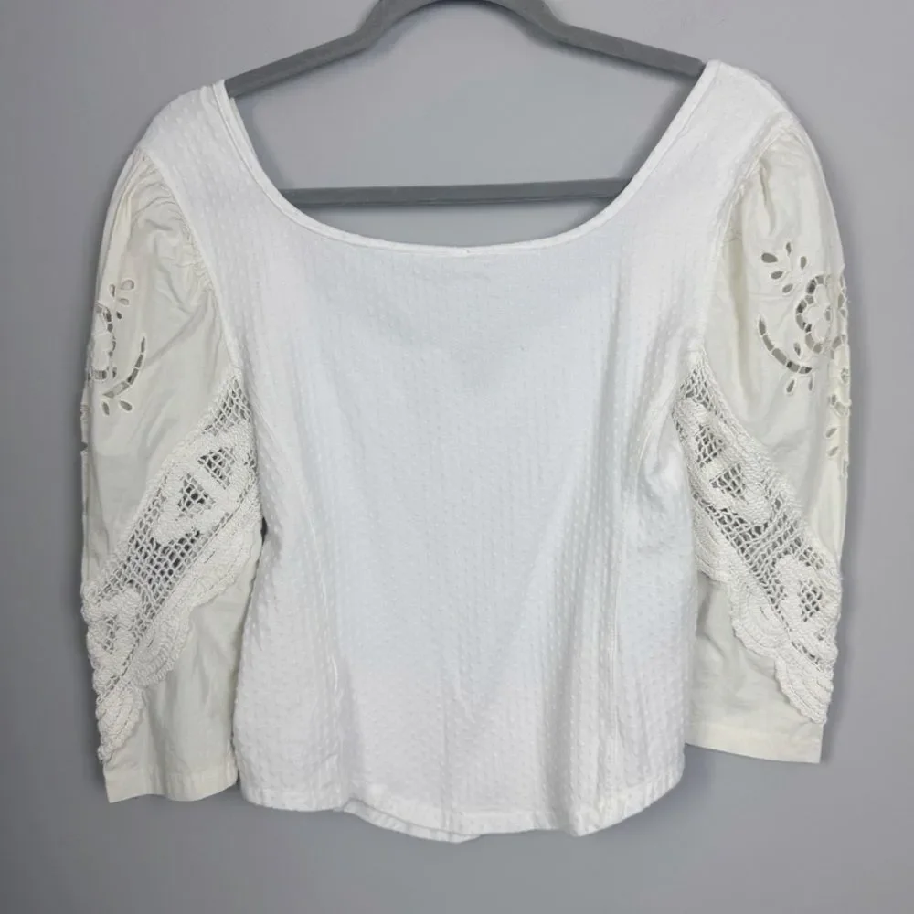 FREE PEOPLE | NEW Brunch Date Off White Lace Sleeve Top Women’s Size Small